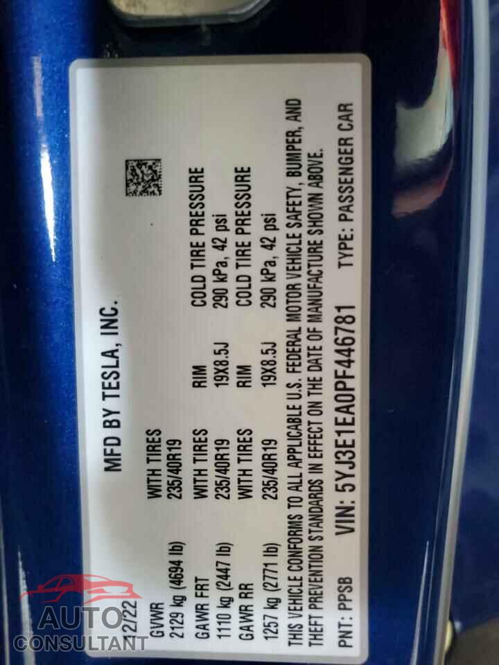 TESLA MODEL 3 2023 - 5YJ3E1EA0PF446781