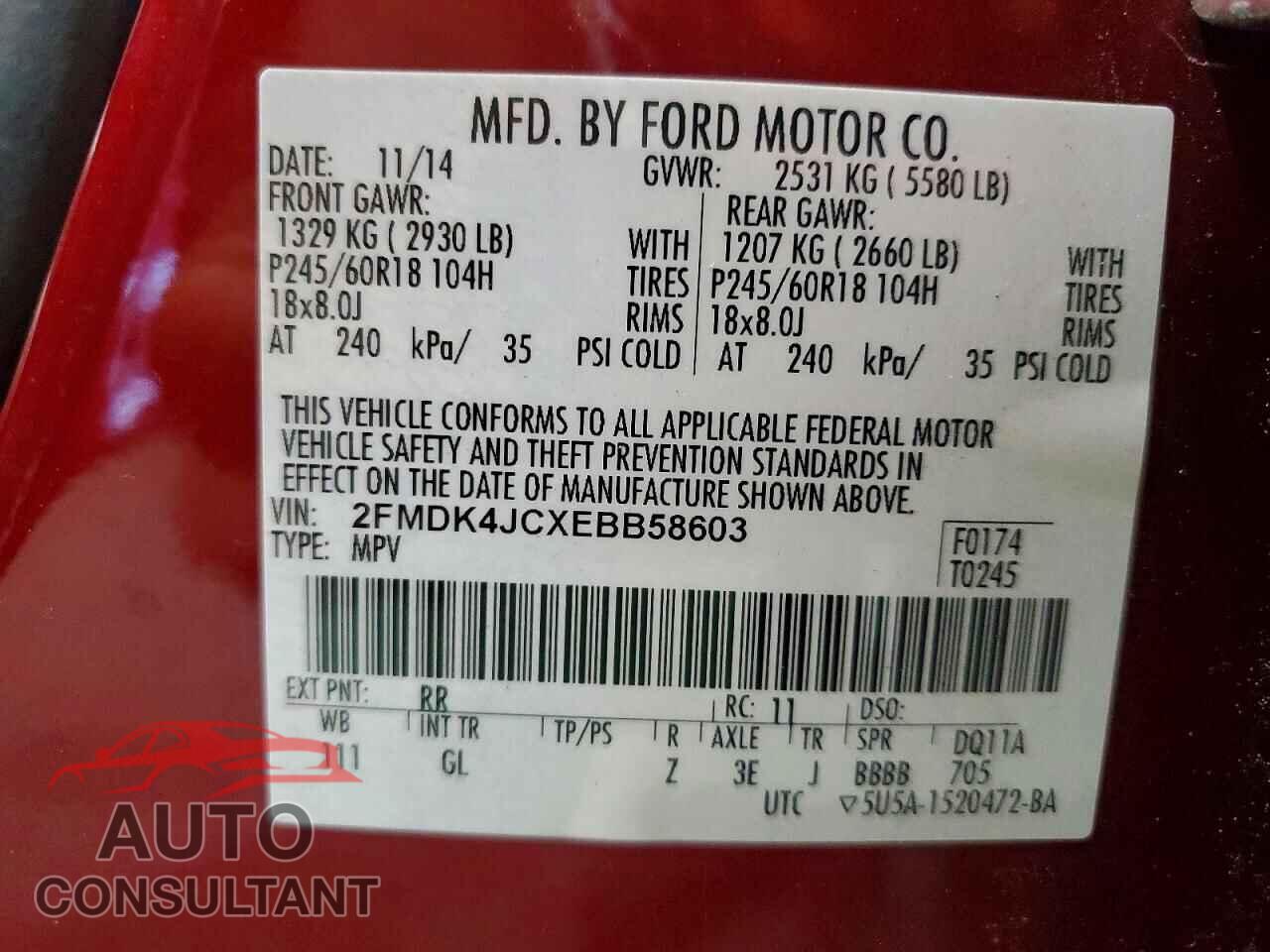 FORD EDGE 2014 - 2FMDK4JCXEBB58603
