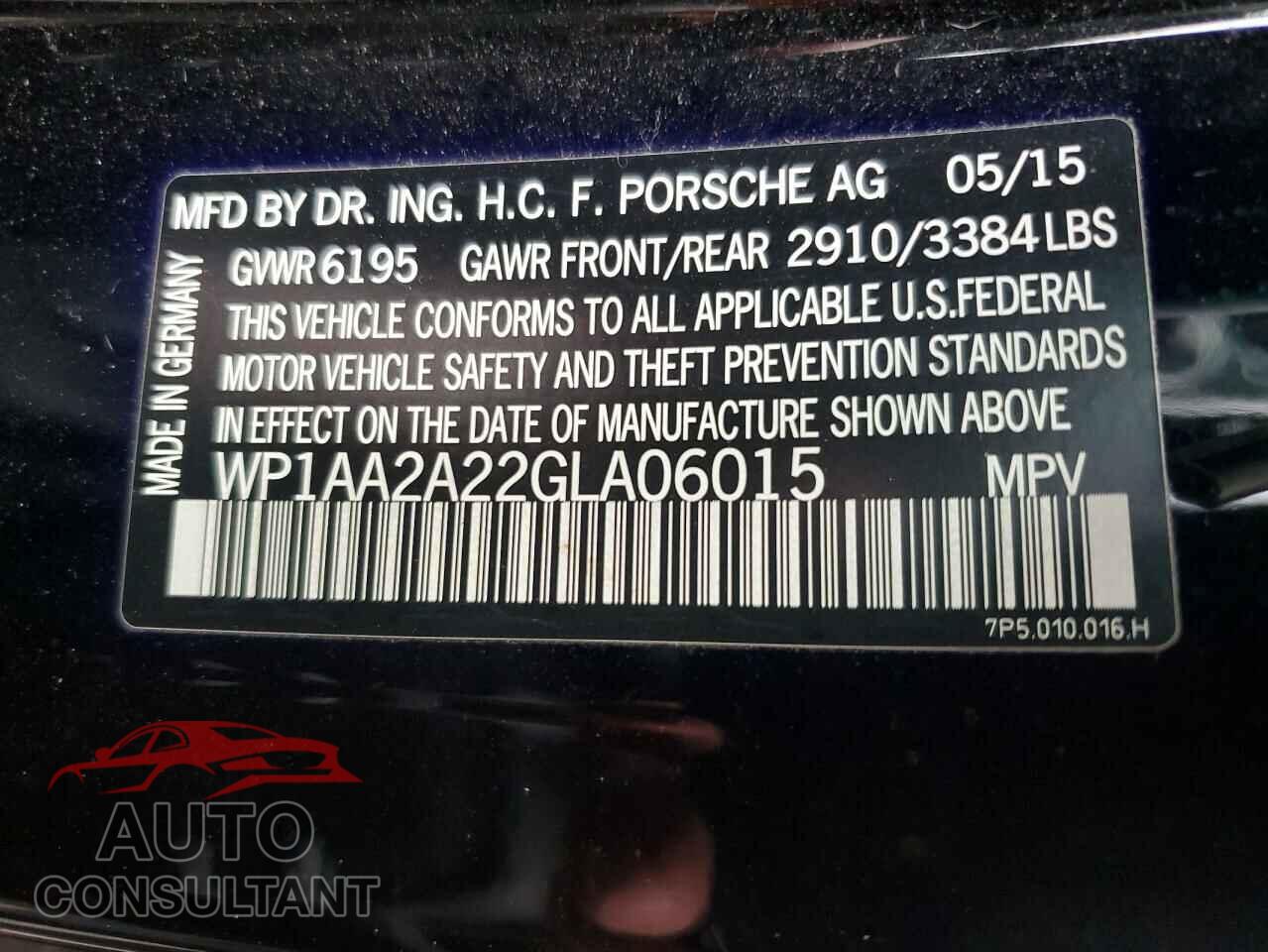 PORSCHE CAYENNE 2016 - WP1AA2A22GLA06015
