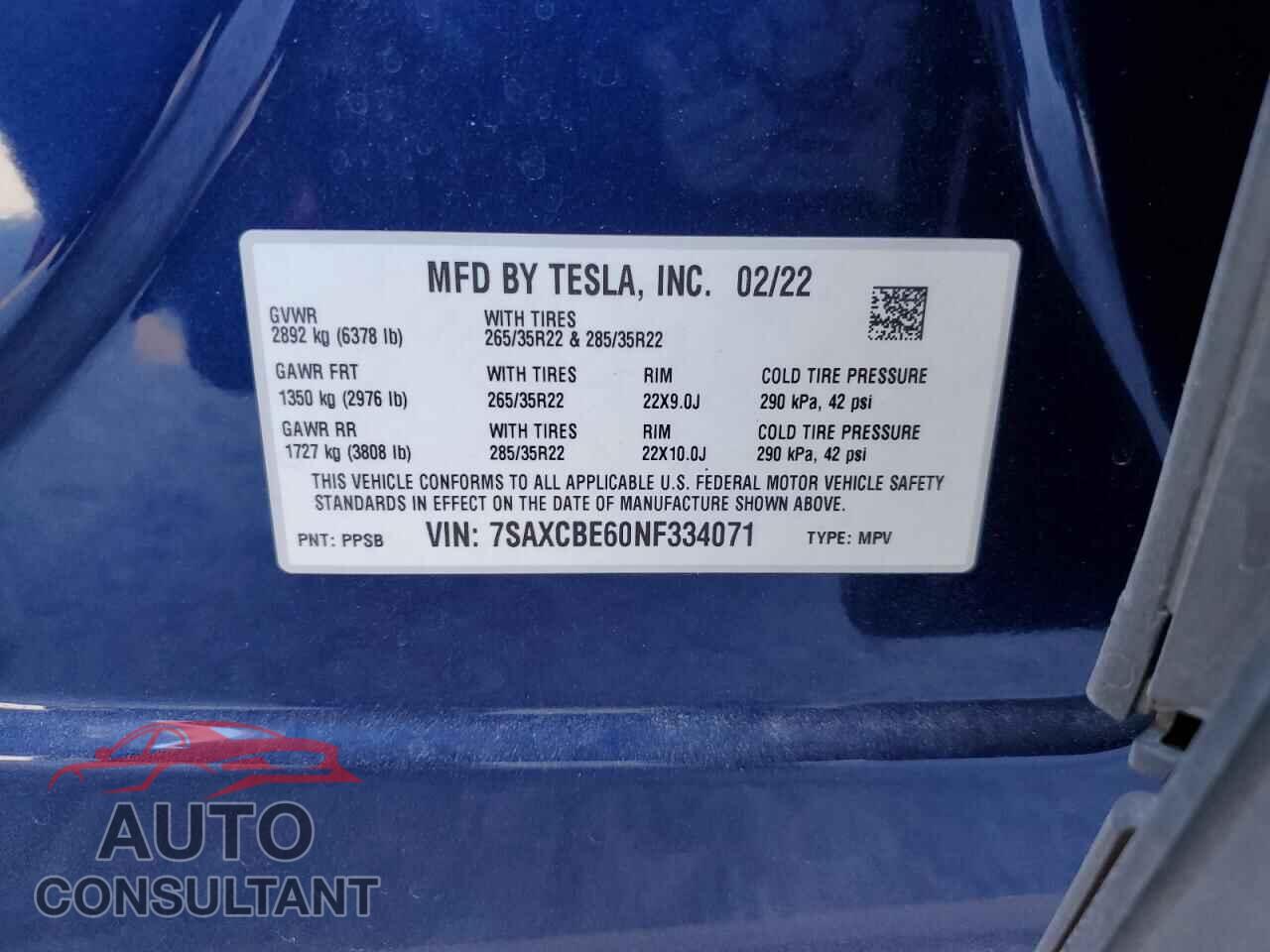 TESLA MODEL X 2022 - 7SAXCBE60NF334071