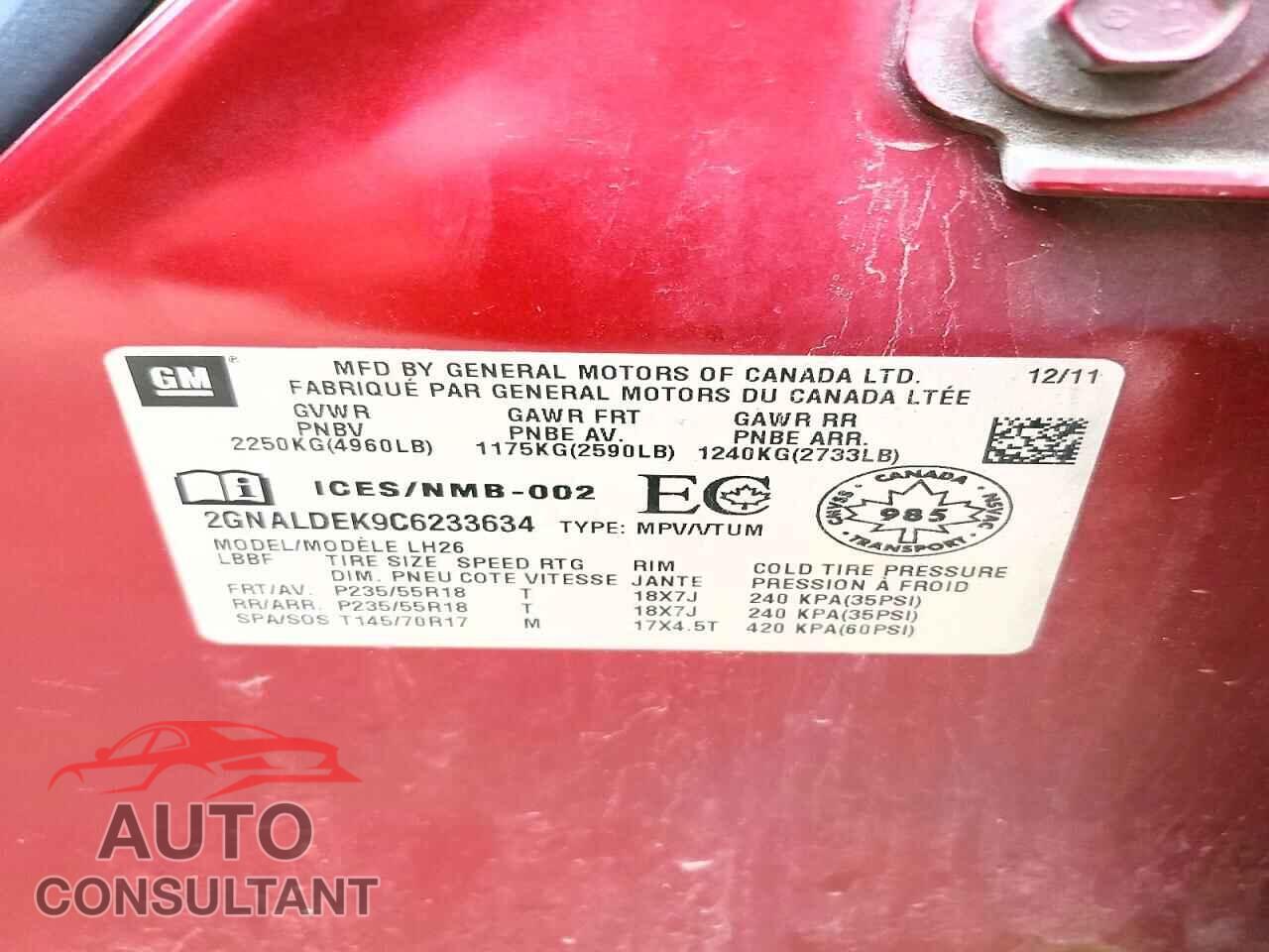 CHEVROLET EQUINOX 2012 - 2GNALDEK9C6233634