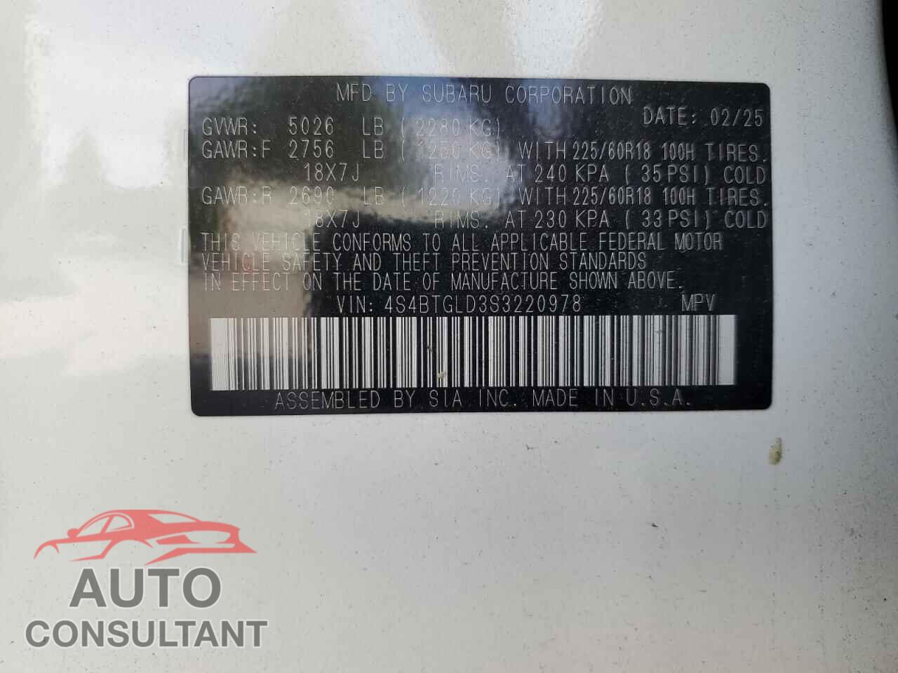 SUBARU OUTBACK 2025 - 4S4BTGLD3S3220978