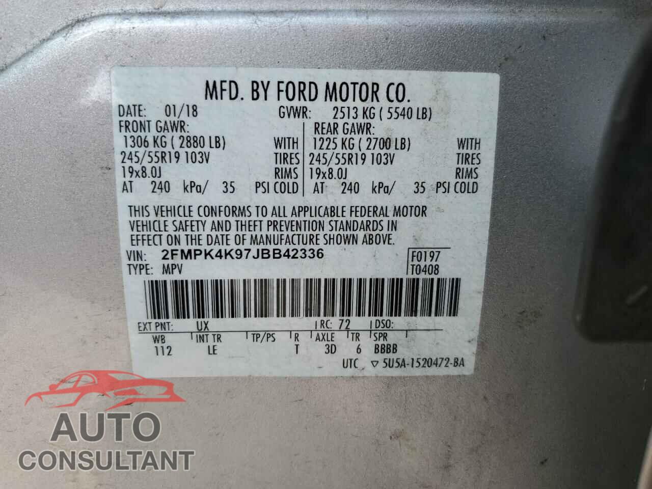 FORD EDGE 2018 - 2FMPK4K97JBB42336