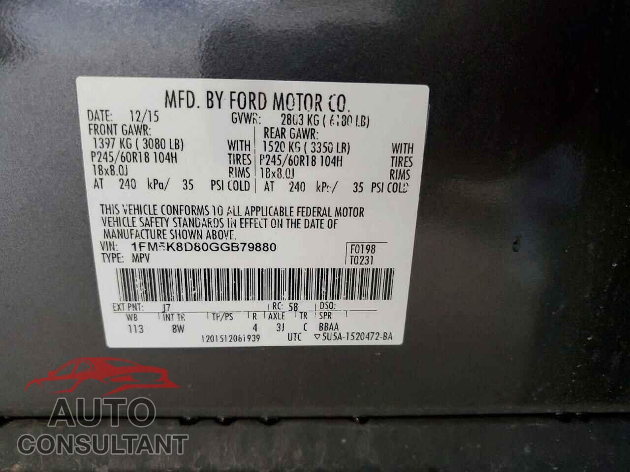 FORD EXPLORER 2016 - 1FM5K8D80GGB79880