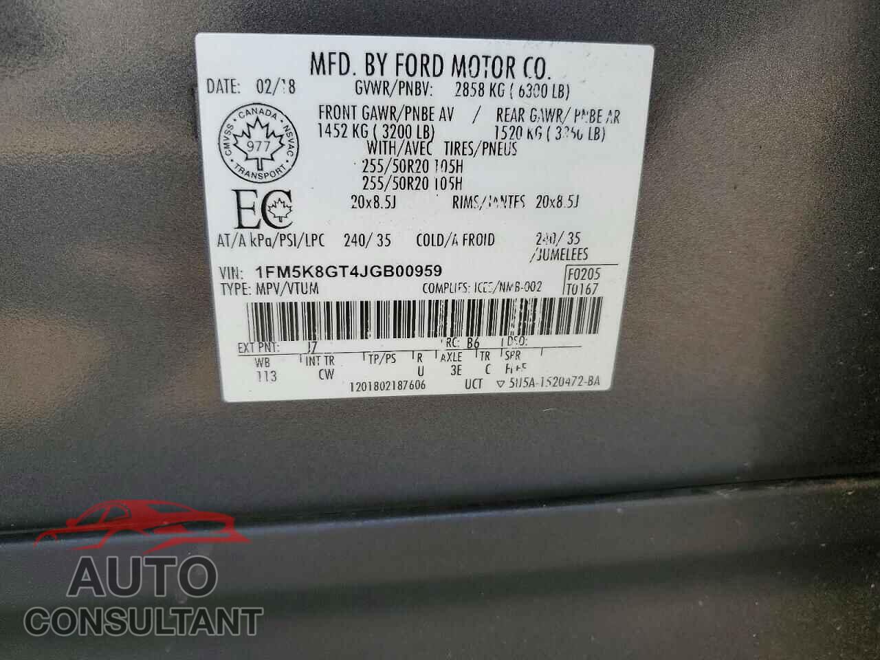 FORD EXPLORER 2018 - 1FM5K8GT4JGB00959