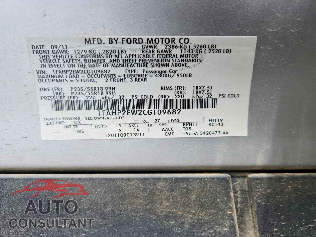 FORD TAURUS 2012 - 1FAHP2EW2CG109682