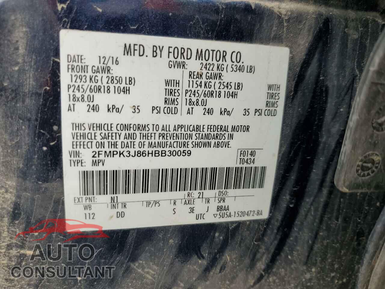 FORD EDGE 2017 - 2FMPK3J86HBB30059