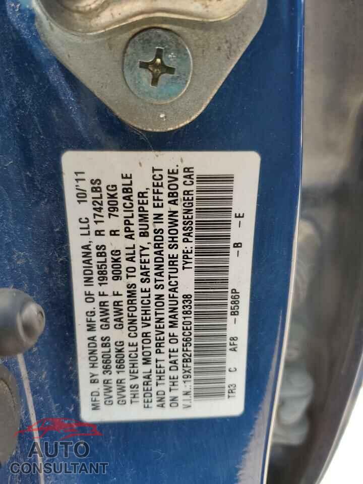 HONDA CIVIC 2012 - 19XFB2F56CE018338