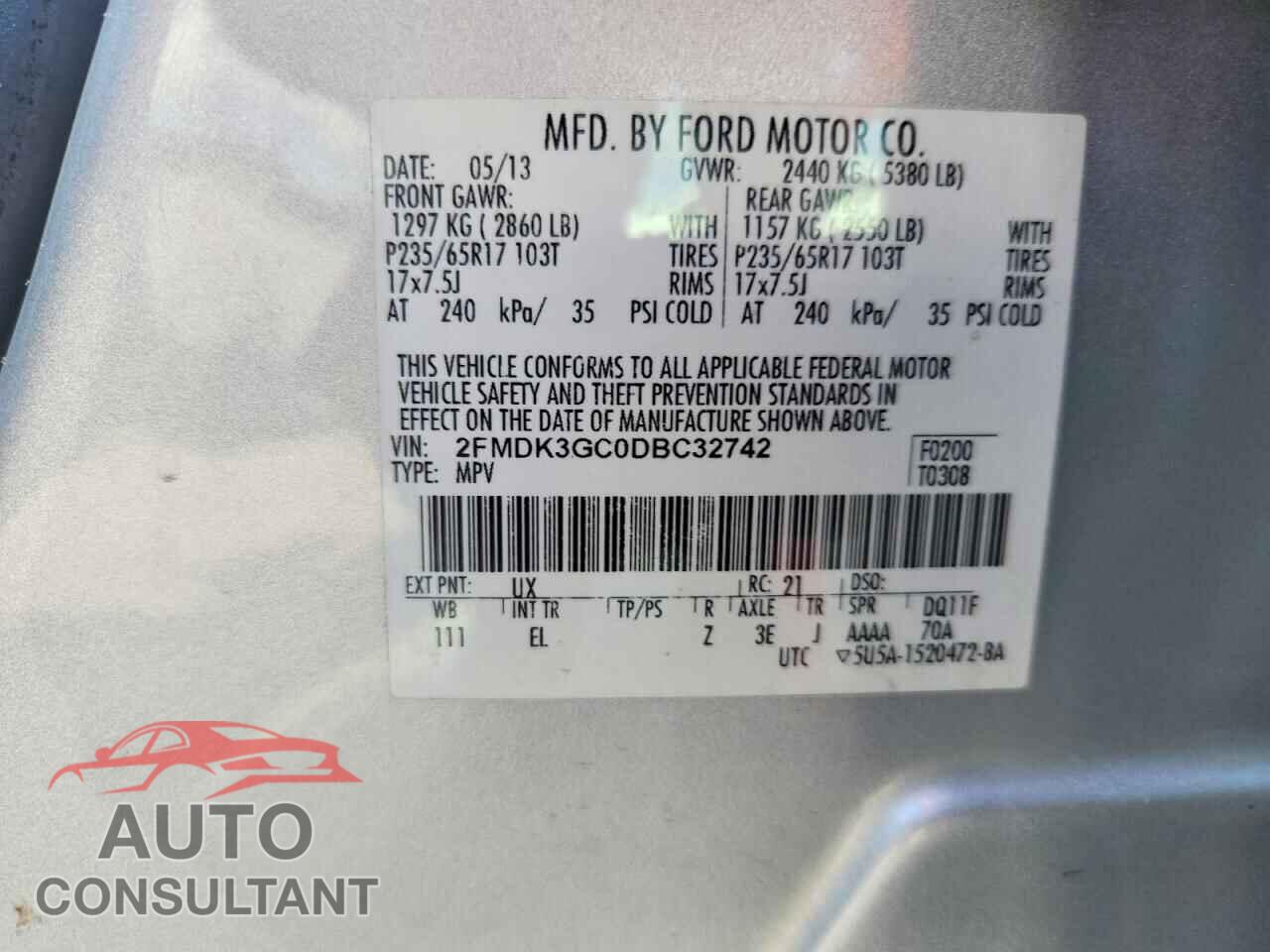 FORD EDGE 2013 - 2FMDK3GC0DBC32742