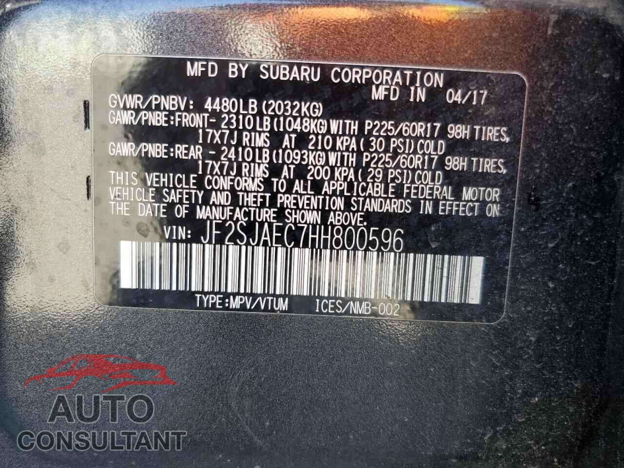 SUBARU FORESTER 2017 - JF2SJAEC7HH800596