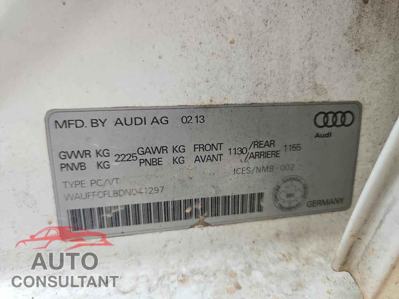 AUDI A4 2013 - WAUFFCFL8DN041297