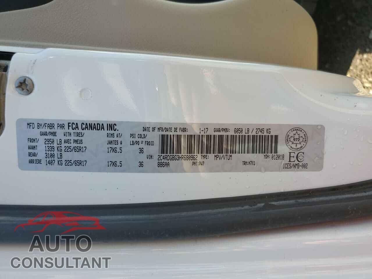 DODGE CARAVAN 2017 - 2C4RDGBG3HR680962