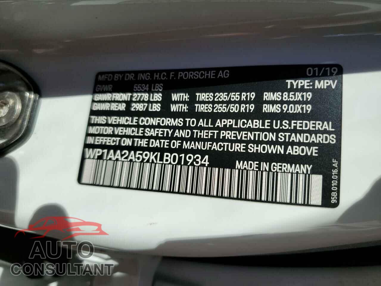PORSCHE MACAN 2019 - WP1AA2A59KLB01934