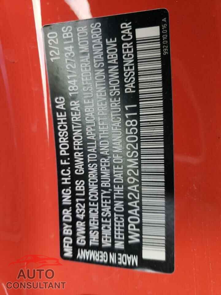 PORSCHE 911 2021 - WP0AA2A92MS205811