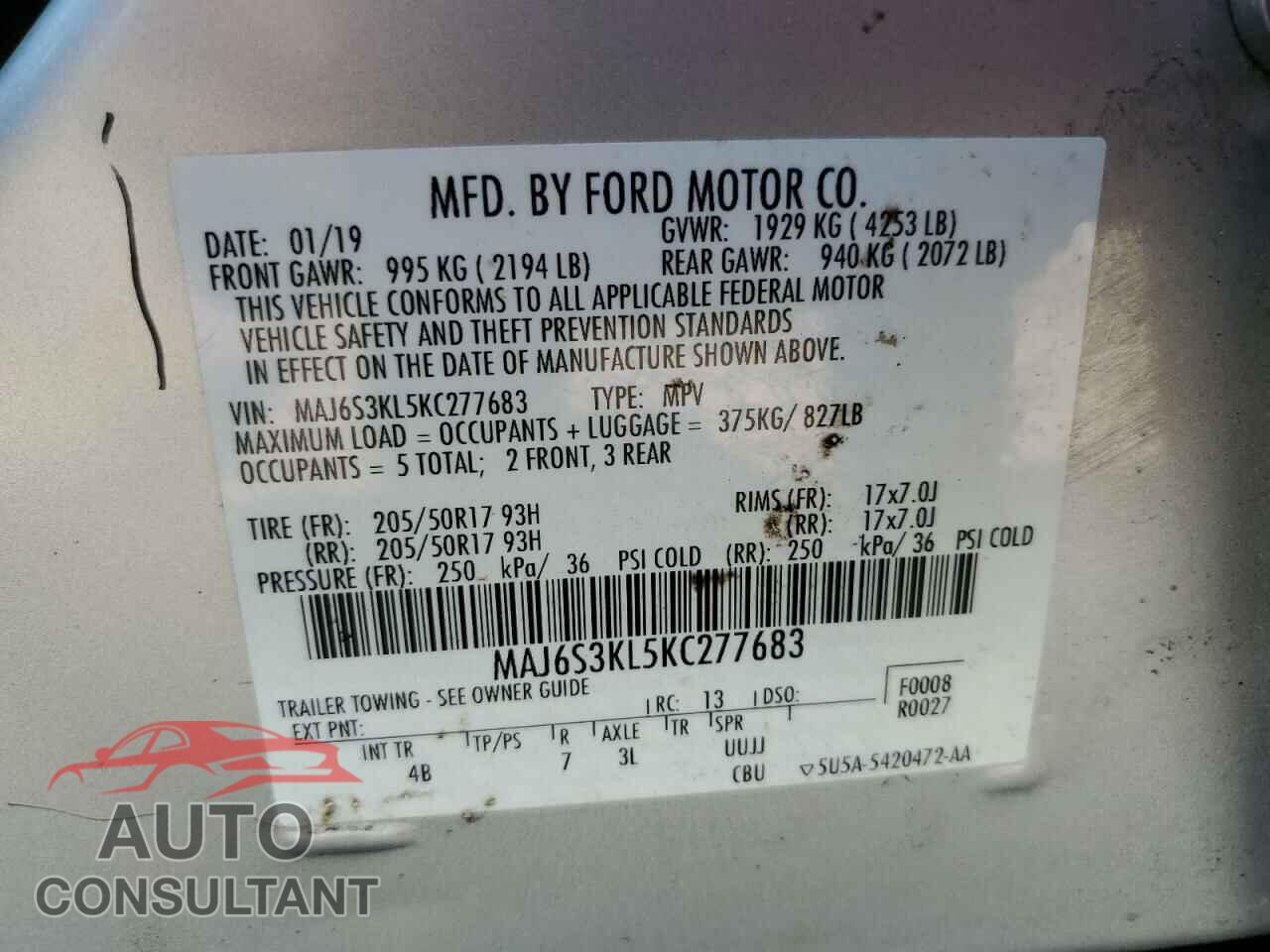FORD ECOSPORT 2019 - MAJ6S3KL5KC277683