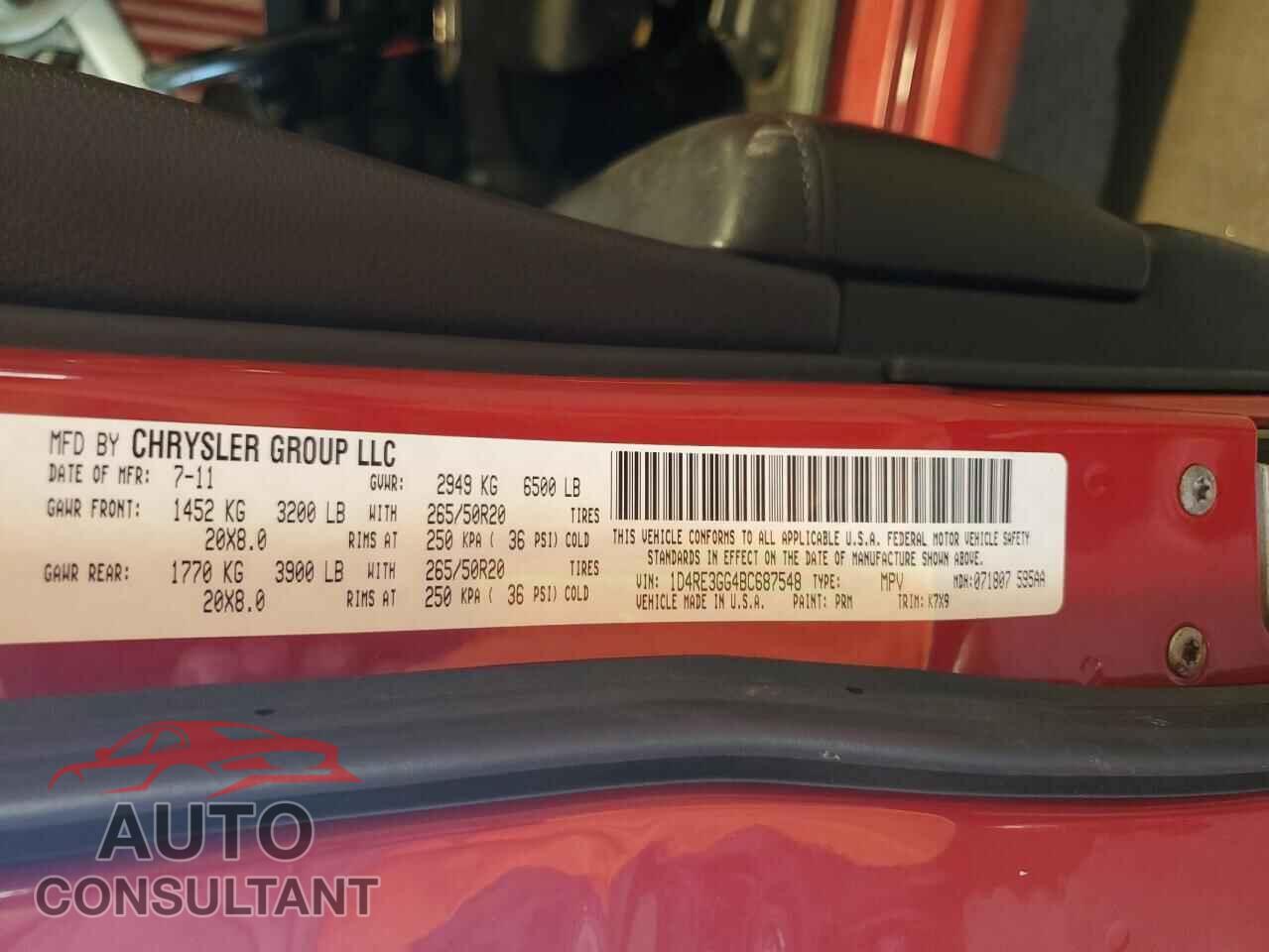 DODGE DURANGO 2011 - 1D4RE3GG4BC687548