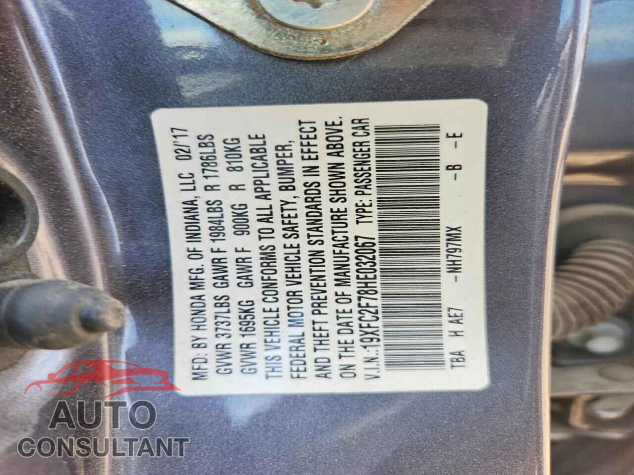 HONDA CIVIC 2017 - 19XFC2F78HE032067