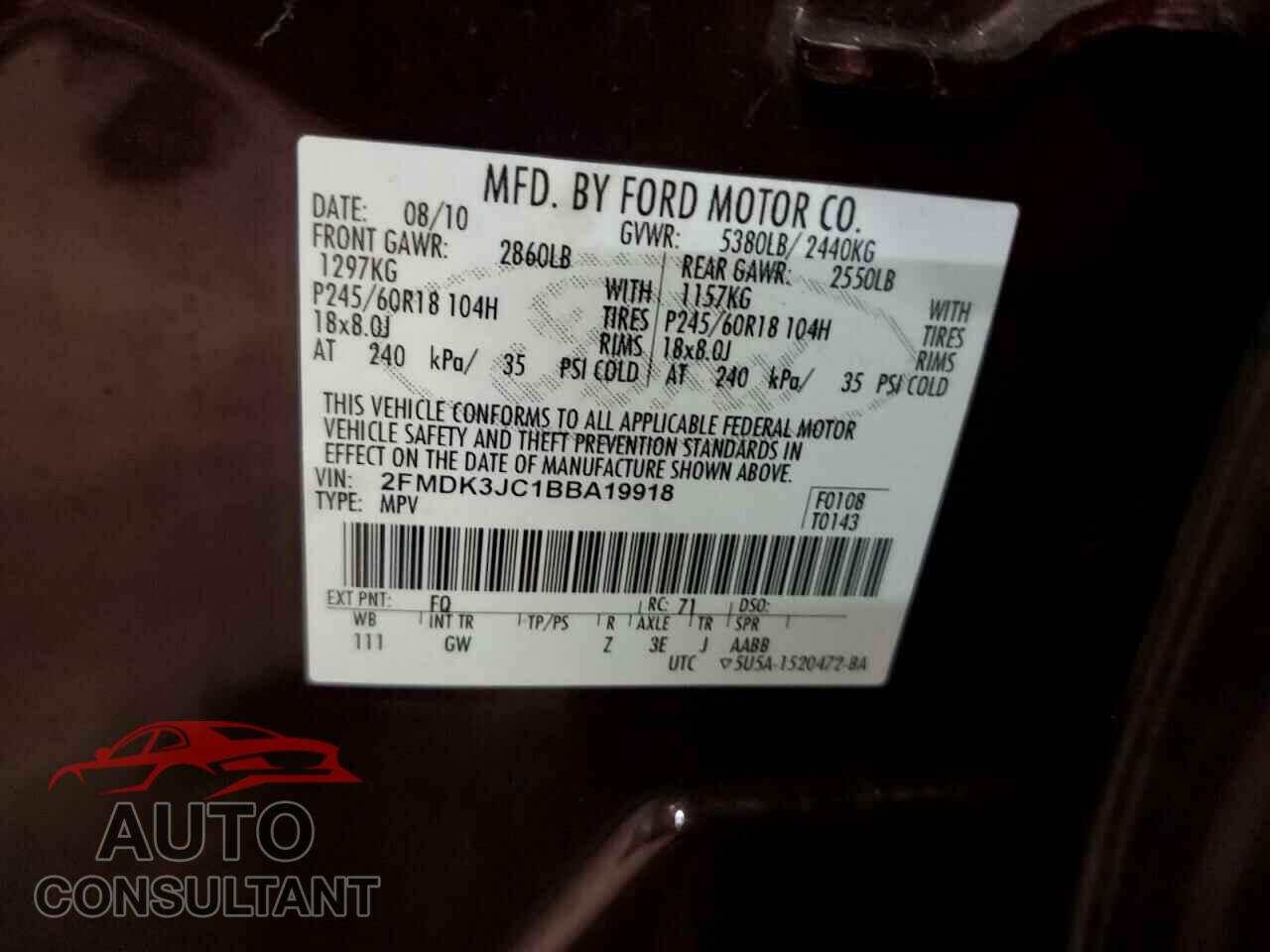 FORD EDGE 2011 - 2FMDK3JC1BBA19918