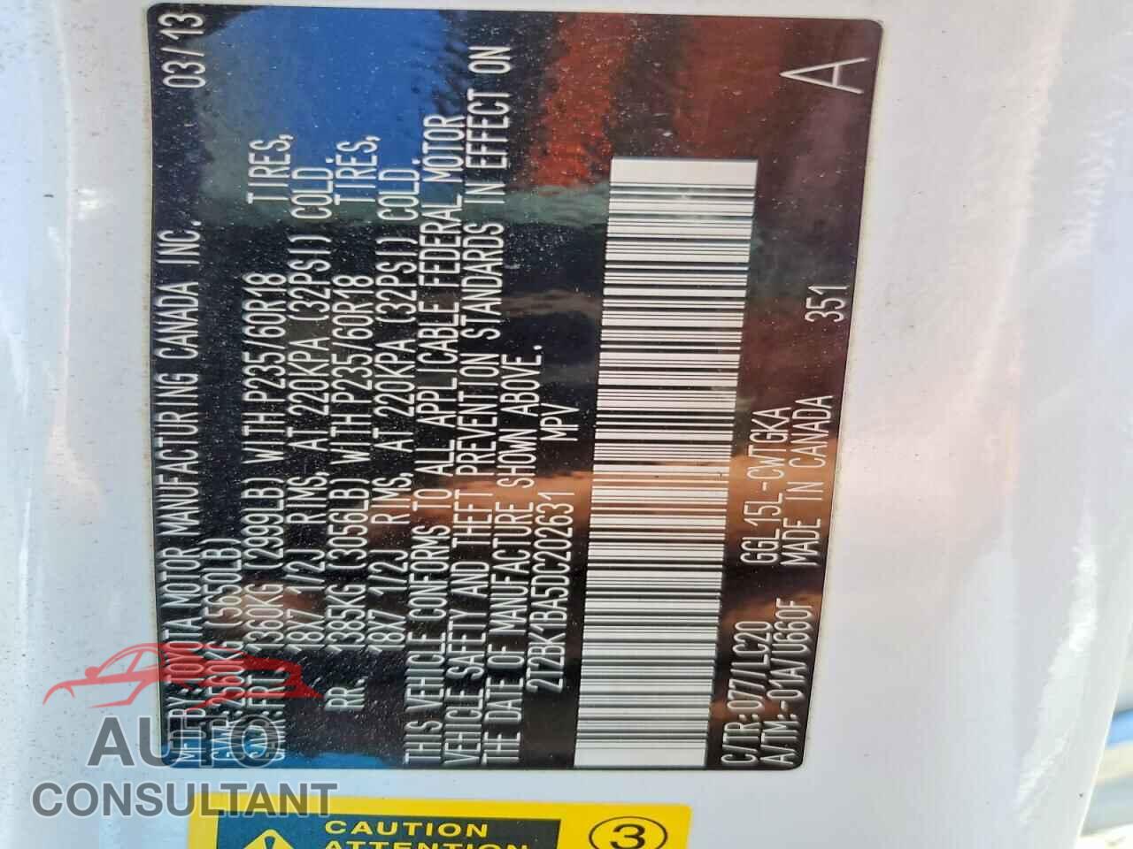 LEXUS RX350 2013 - 2T2BK1BA5DC202631
