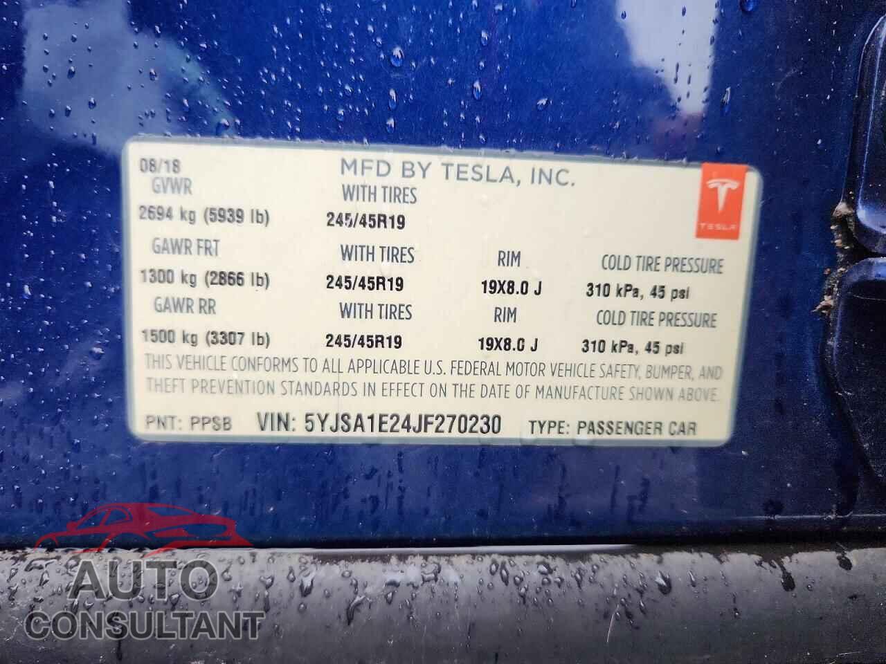 TESLA MODEL S 2018 - 5YJSA1E24JF270230