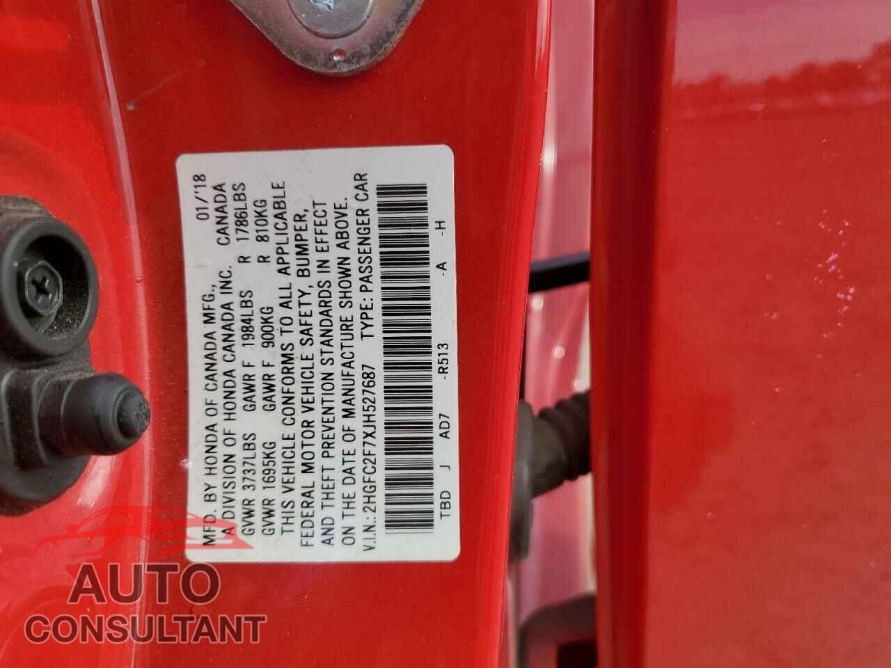 HONDA CIVIC 2018 - 2HGFC2F7XJH527687
