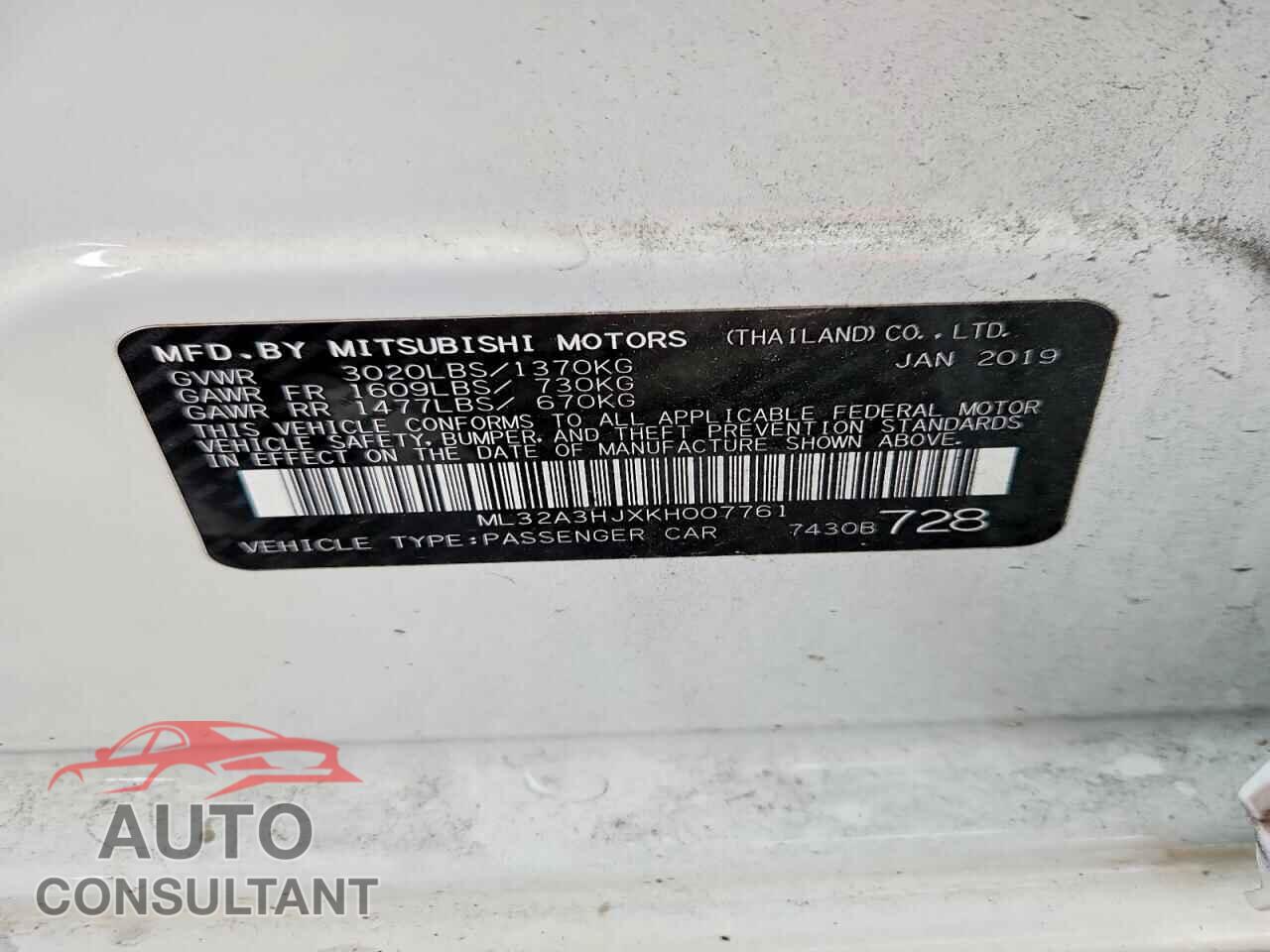 MITSUBISHI MIRAGE 2019 - ML32A3HJXKH007761