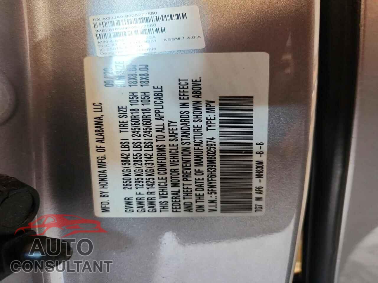 HONDA PILOT 2021 - 5FNYF6H39MB025974