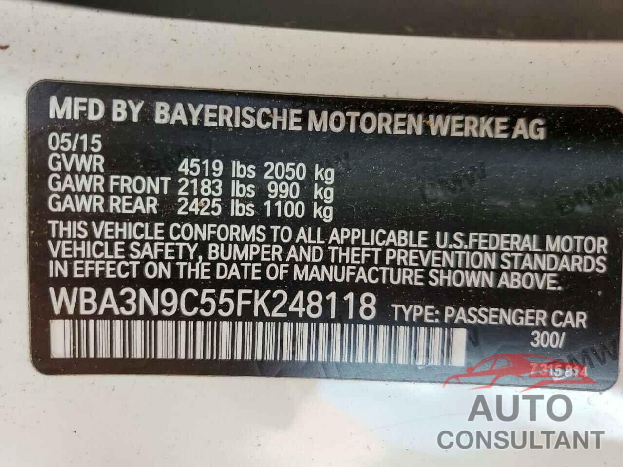 BMW 4 SERIES 2015 - WBA3N9C55FK248118