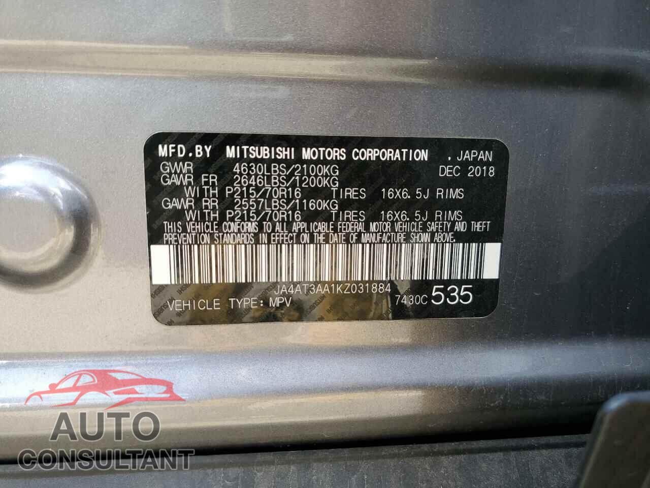 MITSUBISHI ECLIPSE 2019 - JA4AT3AA1KZ031884