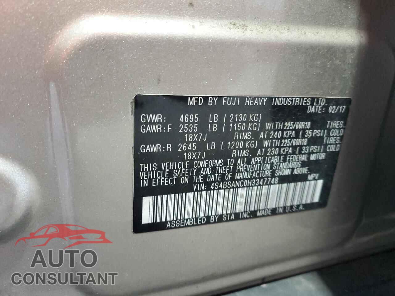 SUBARU OUTBACK 2017 - 4S4BSANC0H3347748