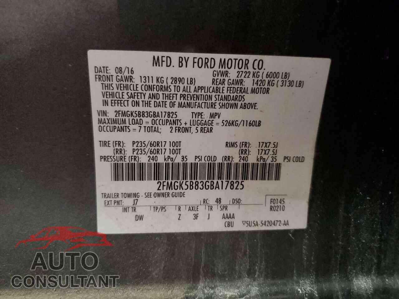 FORD FLEX 2016 - 2FMGK5B83GBA17825