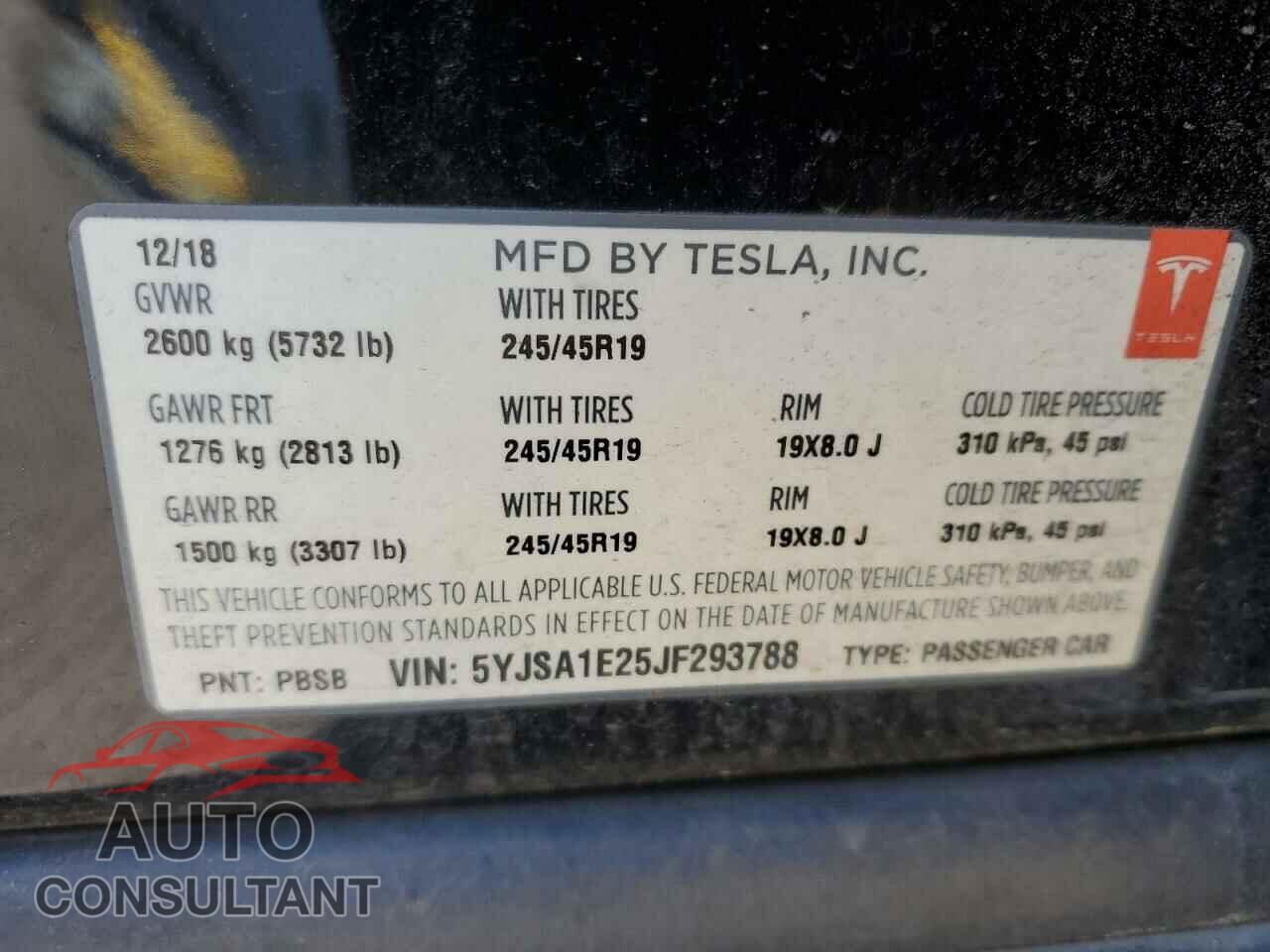 TESLA MODEL S 2018 - 5YJSA1E25JF293788