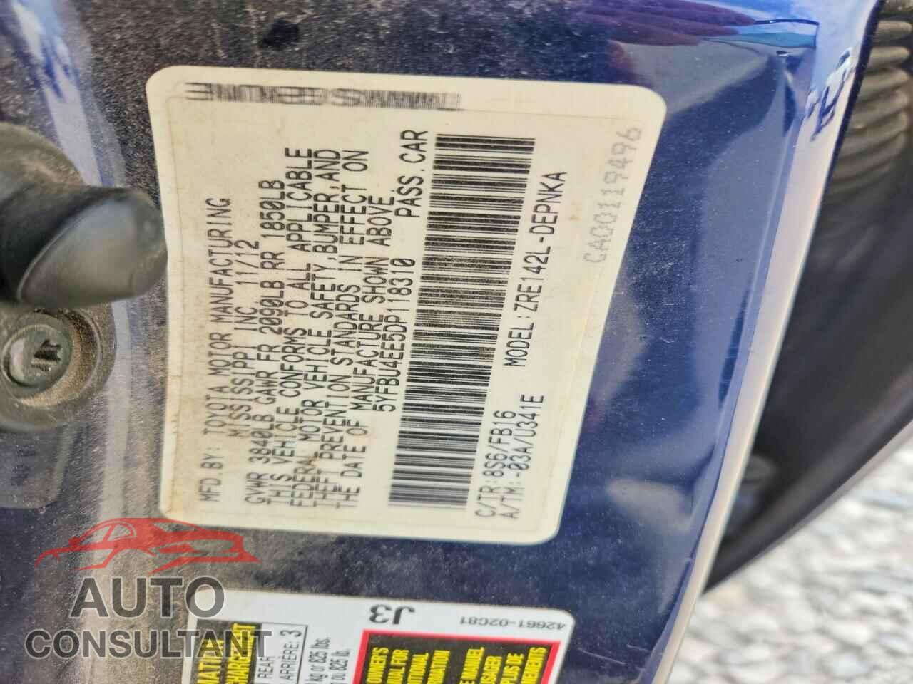 TOYOTA COROLLA 2013 - 5YFBU4EE5DP118310
