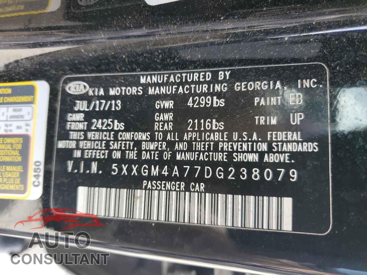 KIA OPTIMA 2013 - 5XXGM4A77DG238079