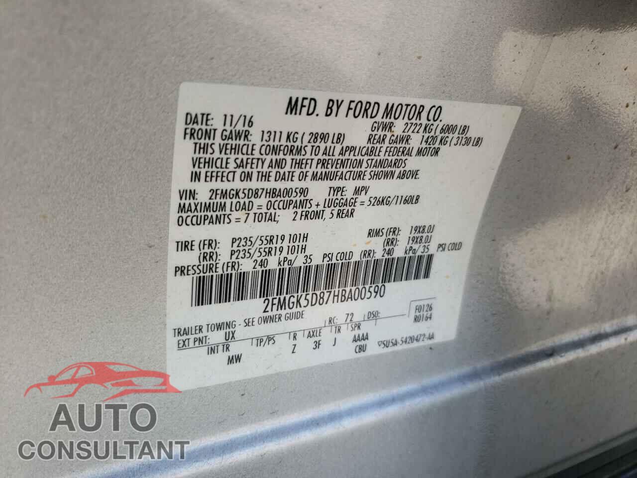 FORD FLEX 2017 - 2FMGK5D87HBA00590