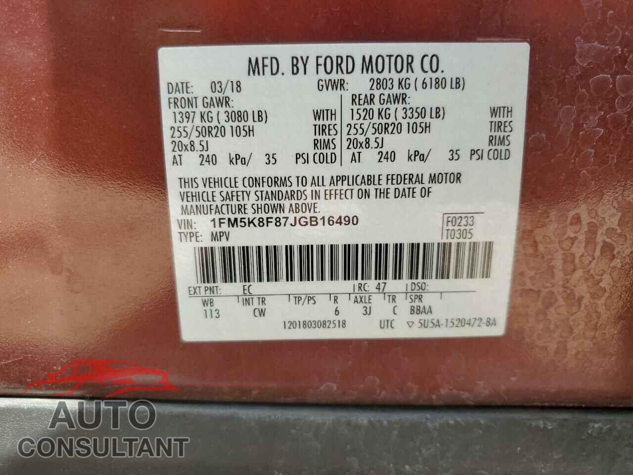 FORD EXPLORER 2018 - 1FM5K8F87JGB16490