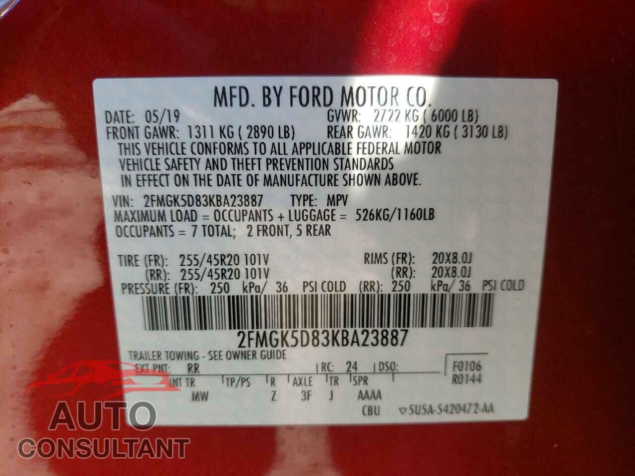 FORD FLEX 2019 - 2FMGK5D83KBA23887