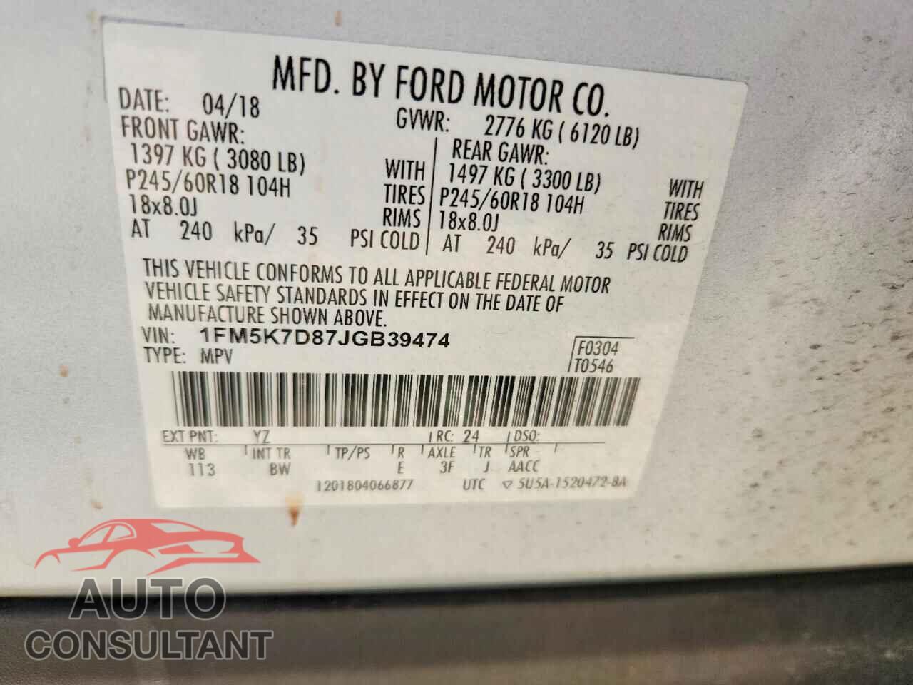 FORD EXPLORER 2018 - 1FM5K7D87JGB39474