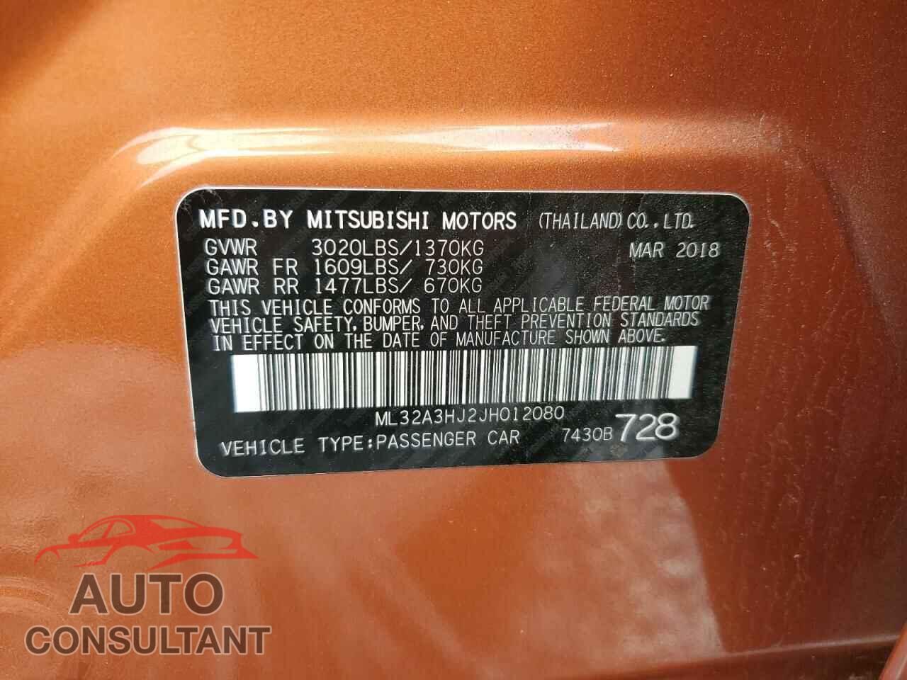 MITSUBISHI MIRAGE 2018 - ML32A3HJ2JH012080