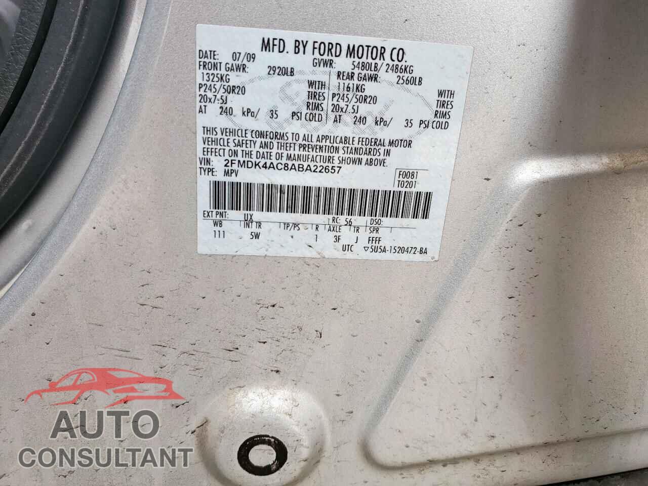 FORD EDGE 2010 - 2FMDK4AC8ABA22657