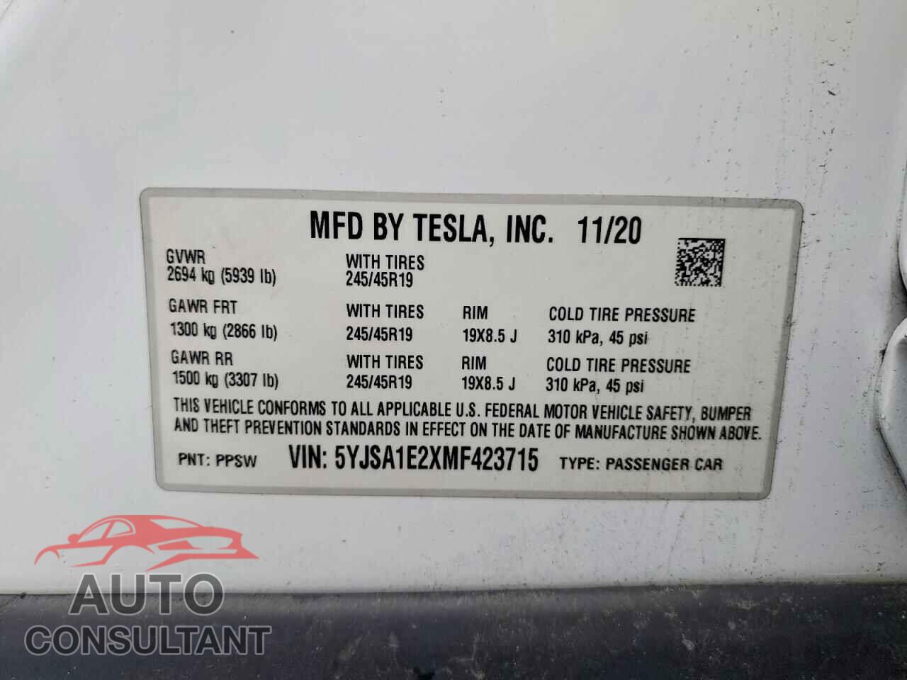 TESLA MODEL S 2021 - 5YJSA1E2XMF423715