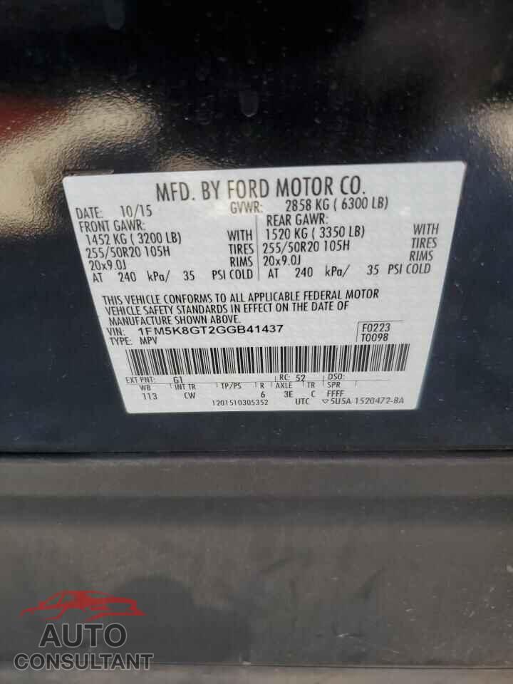 FORD EXPLORER 2016 - 1FM5K8GT2GGB41437