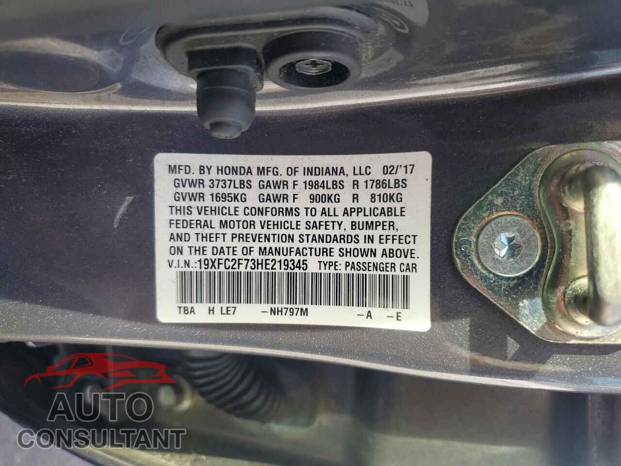 HONDA CIVIC 2017 - 19XFC2F73HE219345