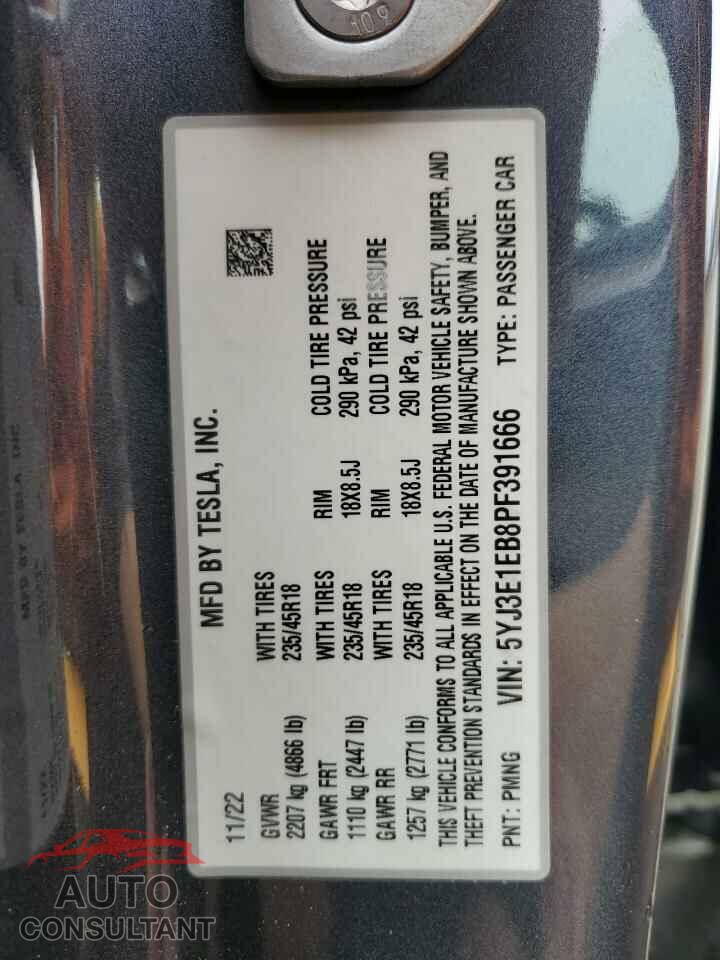 TESLA MODEL 3 2023 - 5YJ3E1EB8PF391666
