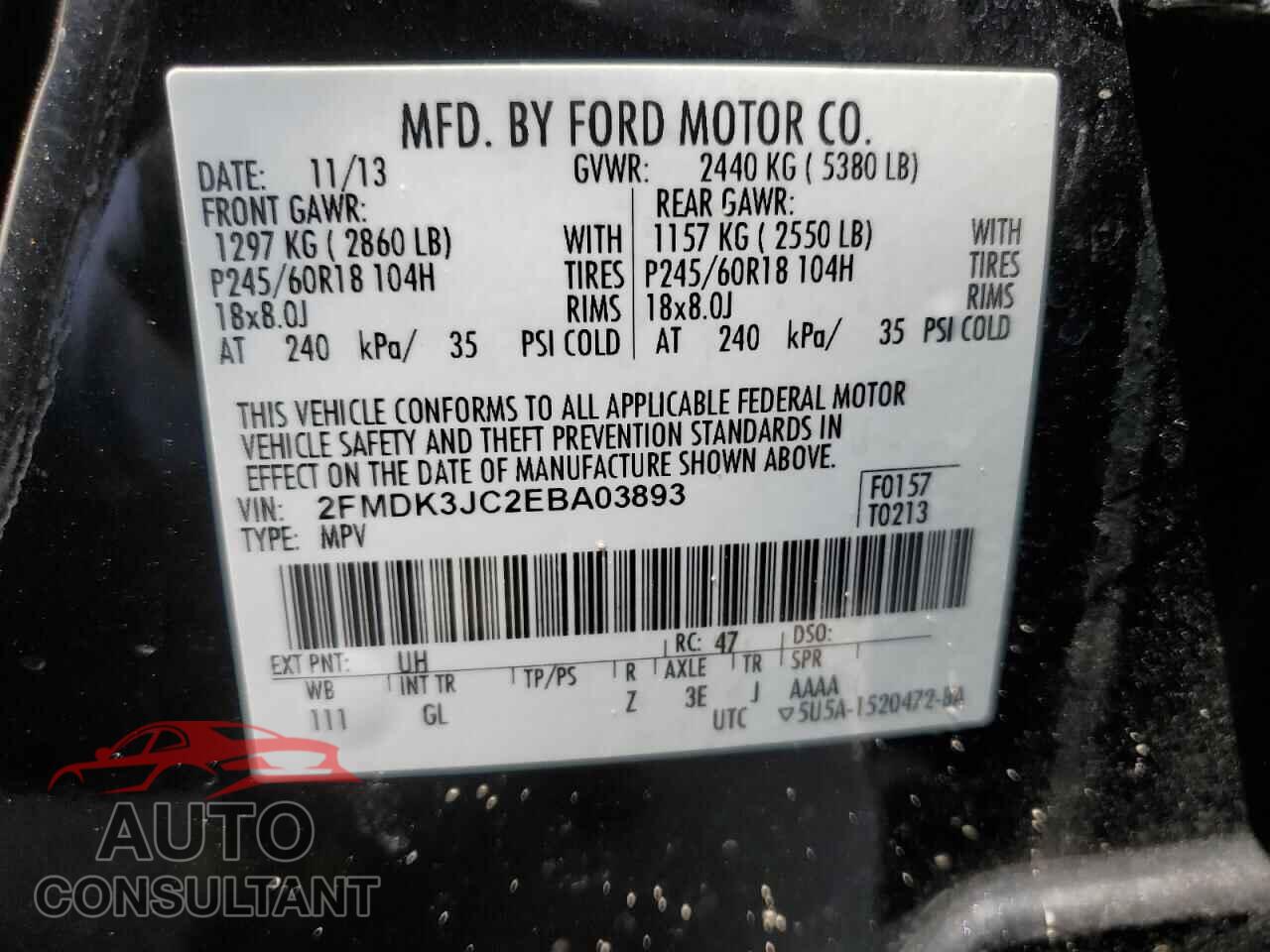 FORD EDGE 2014 - 2FMDK3JC2EBA03893