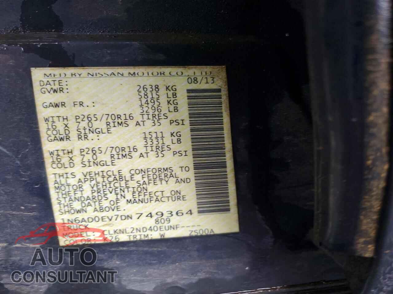 NISSAN FRONTIER 2013 - 1N6AD0EV7DN749364