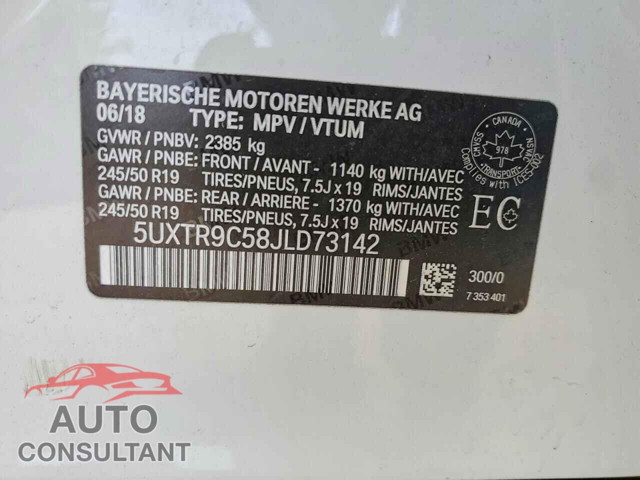 BMW X3 2018 - 5UXTR9C58JLD73142