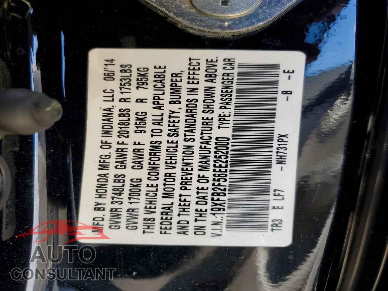 HONDA CIVIC 2014 - 19XFB2F56EE252000