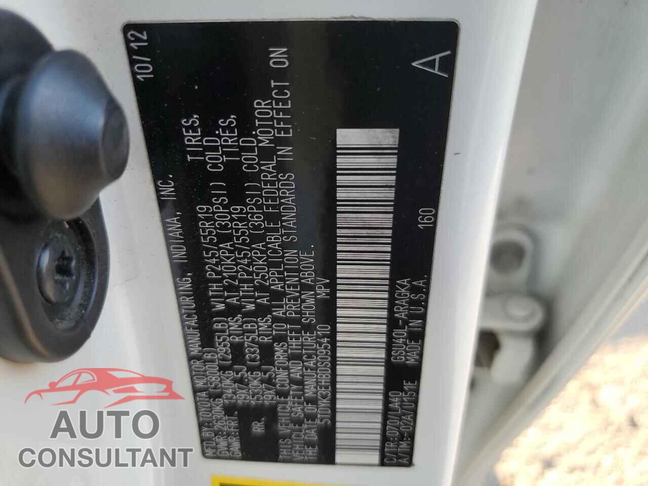 TOYOTA HIGHLANDER 2013 - 5TDYK3EH8DS095410