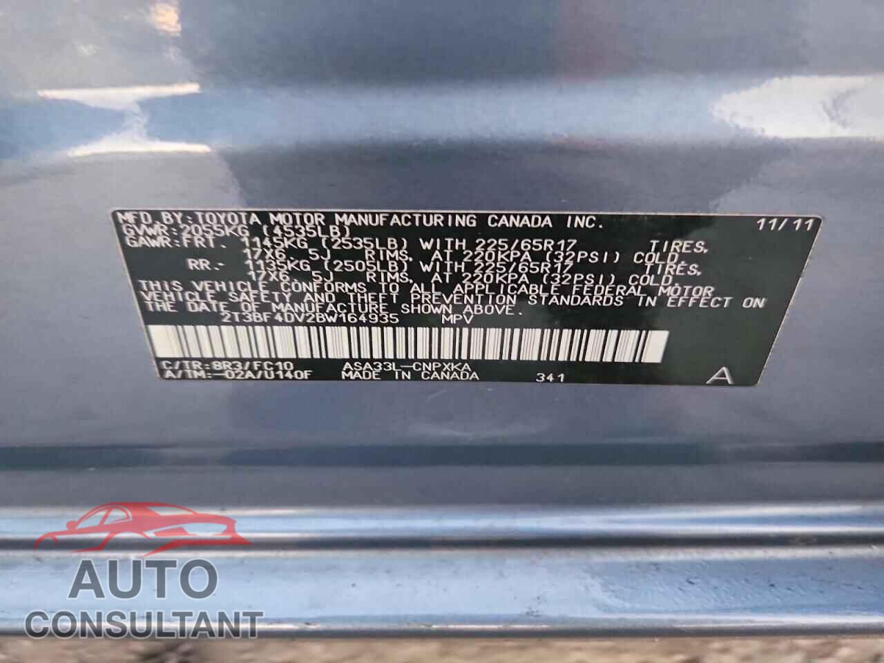TOYOTA RAV4 2011 - 2T3BF4DV2BW164935